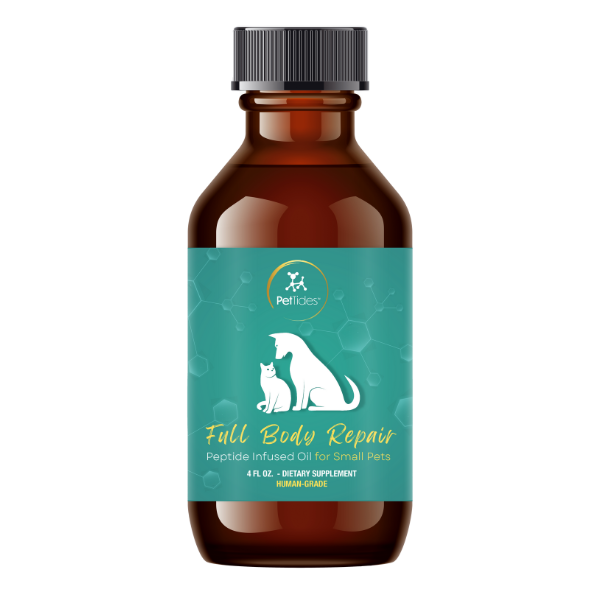 Pettides full body support for small pets front label side 4oz bottle