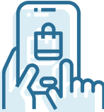 Hand tapping a smartphone screen with a shopping bag icon